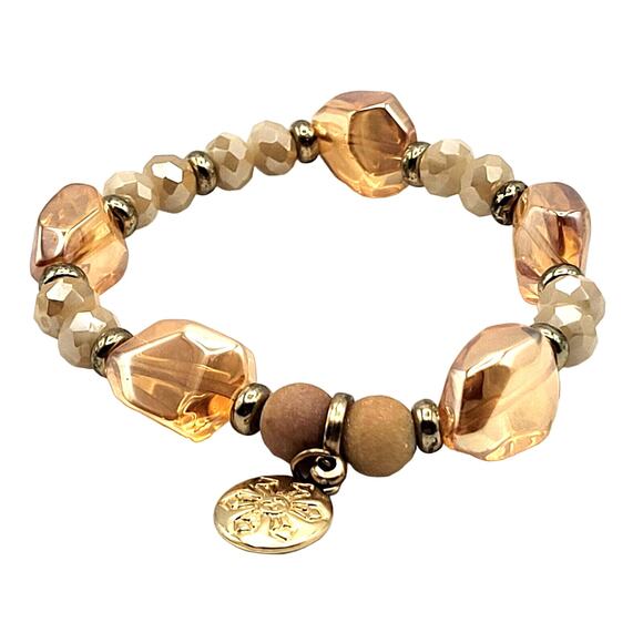 Pink Champagne Stretchy Bracelet with Flower Charm 8" - Picture 4 of 6